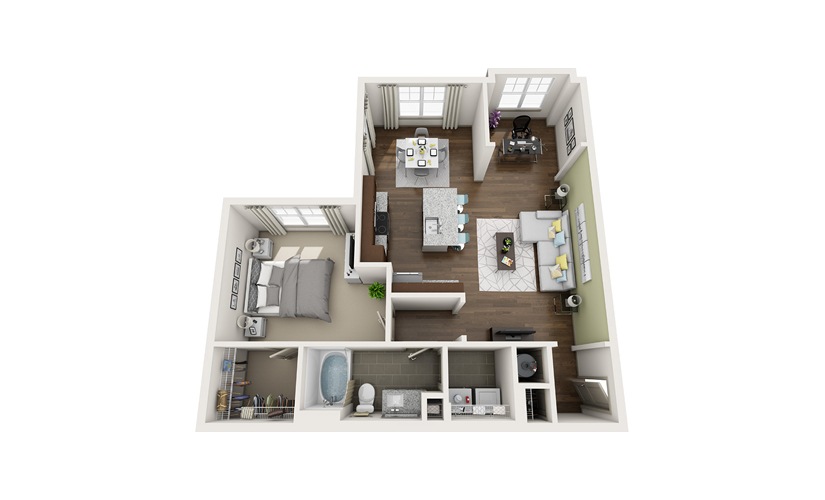 A2S 1 bedroom 1 bath 890 square feet