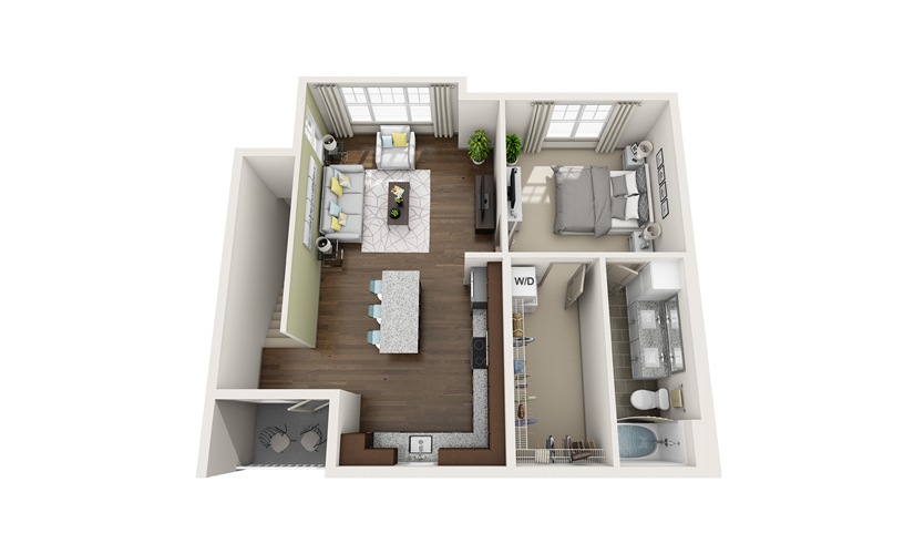 A6 1 bedroom 1 bath 647 square feet