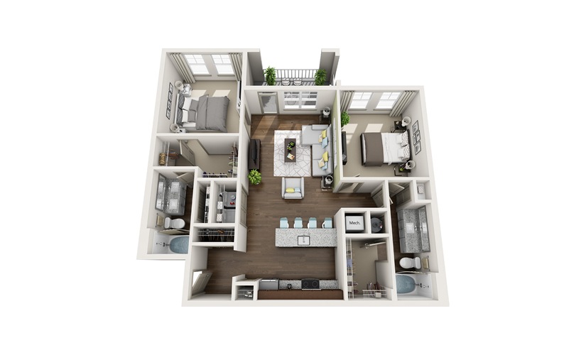 B2 2 bedroom 2 bath 1,127 square feet