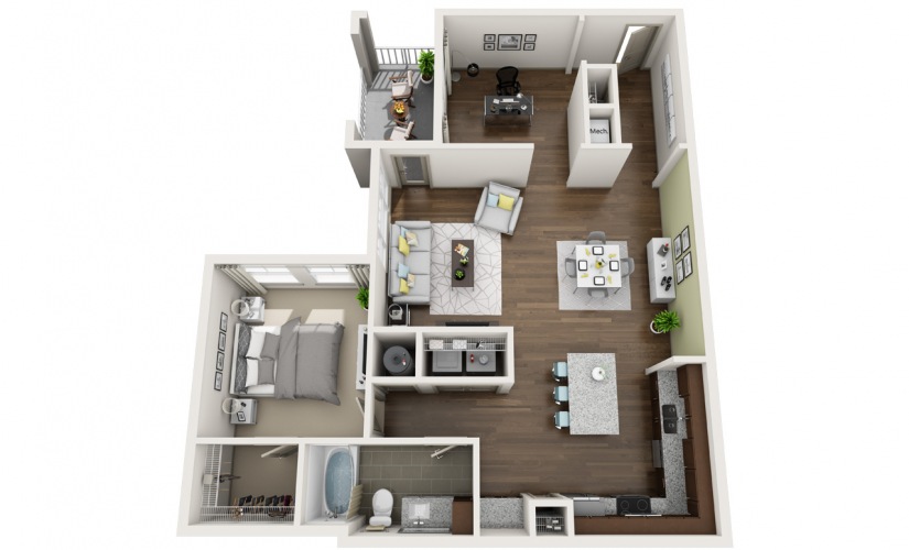 A7 - 1 bedroom floorplan layout with 1 bathroom and 1079 square feet
