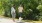 a couple walking their dog